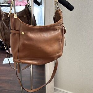 Brown Gold Hobo Shoulder Bag with Adjustable Strap